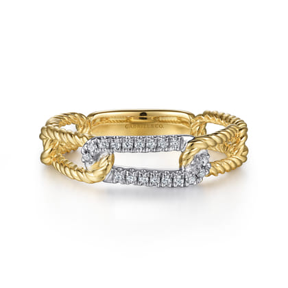 14K White-Yellow Gold Hampton Link Ring with Diamond Station