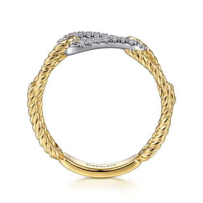 14K White-Yellow Gold Hampton Link Ring with Diamond Station