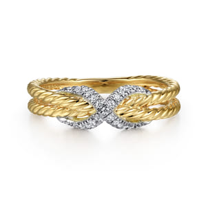 14K White-Yellow Gold Hampton Ring with Diamond X