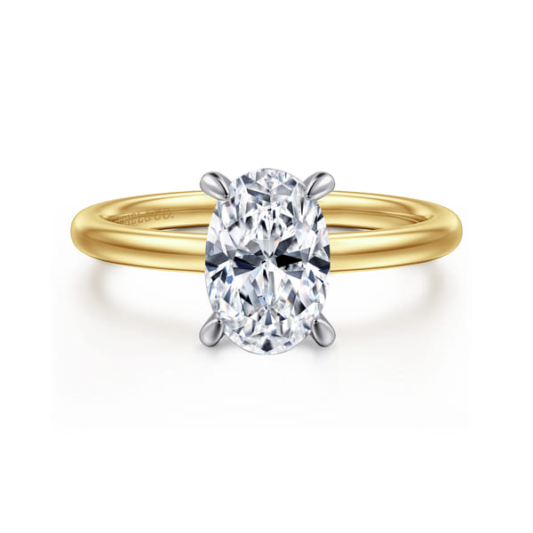 Hidden Halo Oval Diamond Engagement Ring in Two-Tone Gold