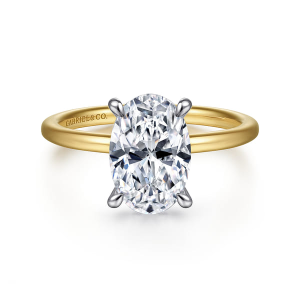 Hidden Halo Oval Diamond Engagement Ring in Two-Tone Gold