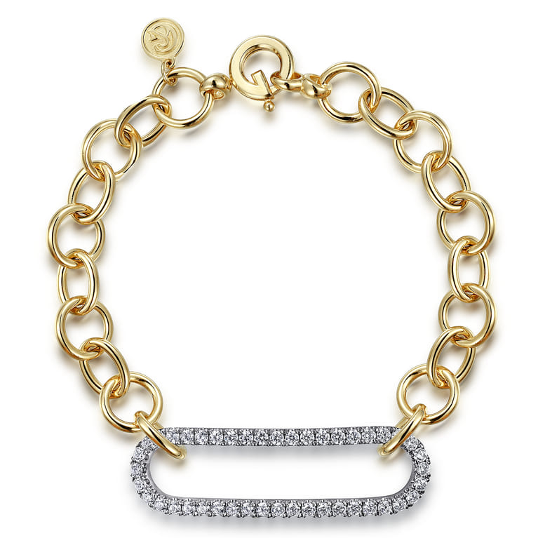 14K White Yellow Gold Hollow Tube Link Diamond Bracelet - 1.54 ct - Shot 1
