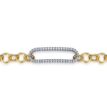 14K White Yellow Gold Hollow Tube Link Diamond Bracelet