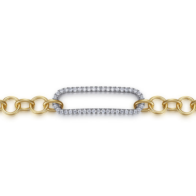 14K White Yellow Gold Hollow Tube Link Diamond Bracelet - 1.54 ct - Shot 2