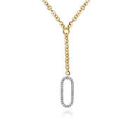 14K White  Yellow Gold Hollow Tube Link Diamond Y Necklace