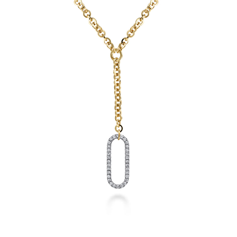 14K White  Yellow Gold Hollow Tube Link Diamond Y Necklace - 1.1 ct - Shot 1