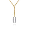 14K White  Yellow Gold Hollow Tube Link Diamond Y Necklace - 1.1 ct