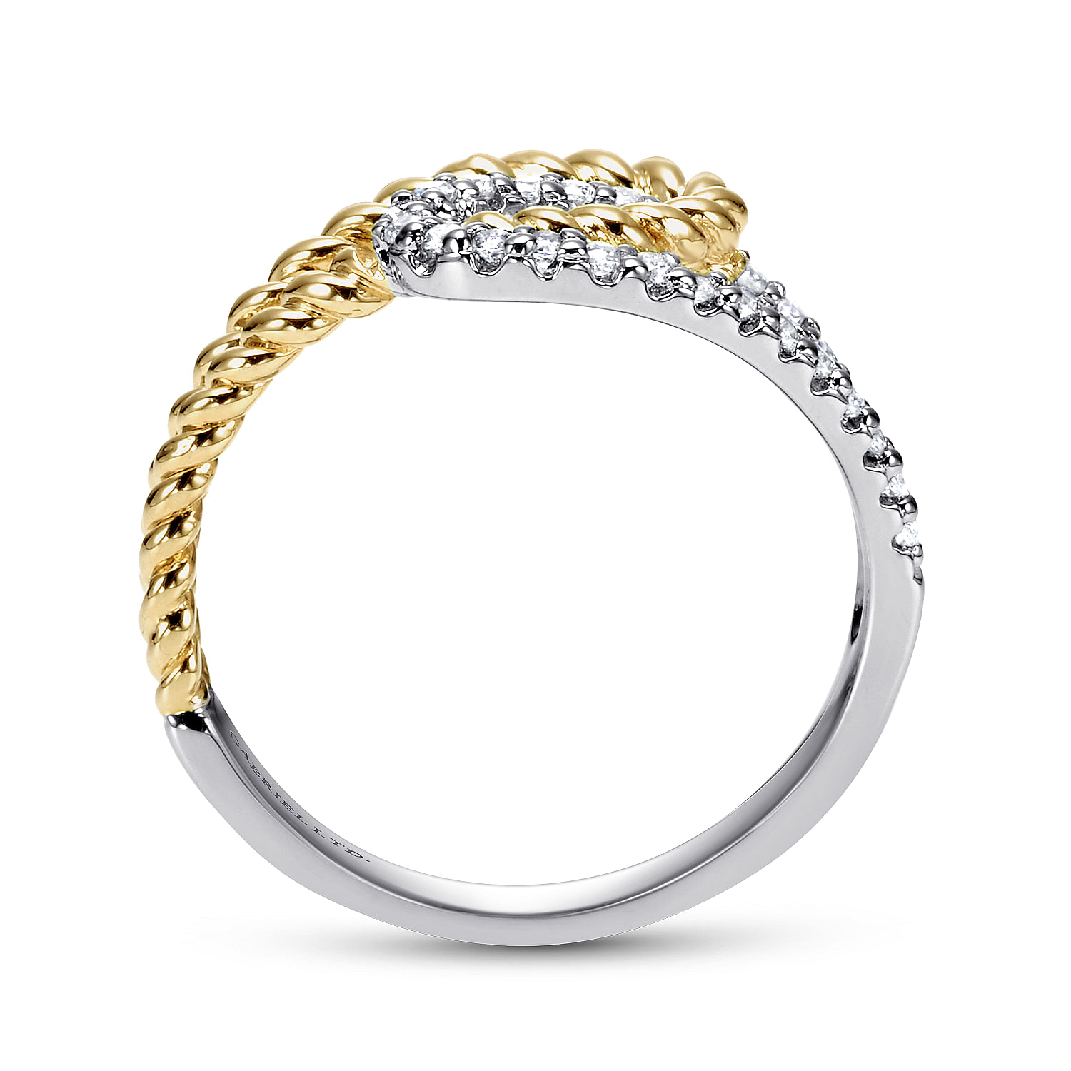 14K White Yellow Gold Interlocking Loops Diamond Ring - 0.2 ct - Shot 2