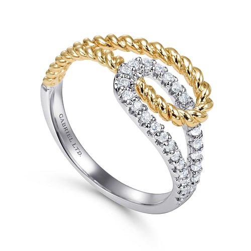 14K White Yellow Gold Interlocking Loops Diamond Ring - 0.2 ct - Shot 3