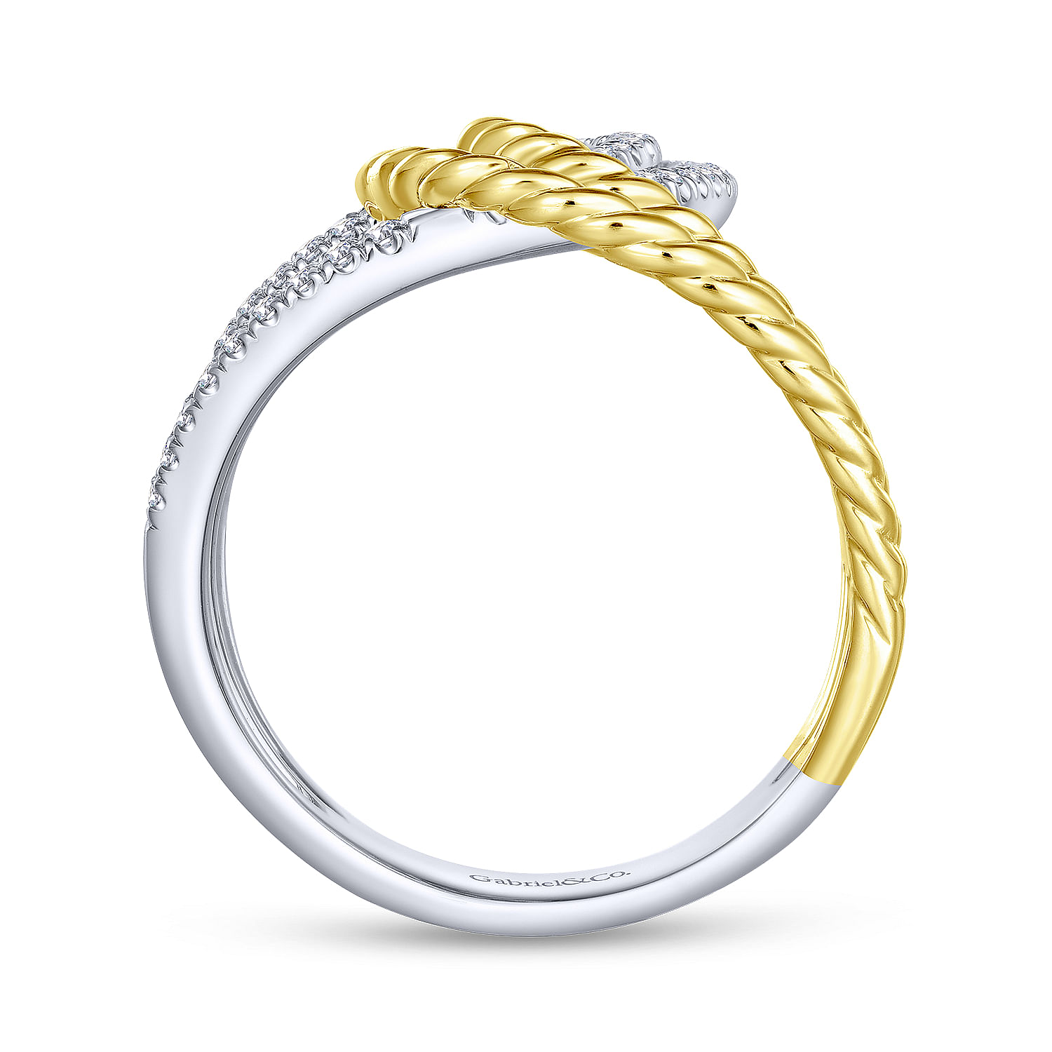 14K White-Yellow Gold Interlocking Loops Wide Band Diamond Ring - 0.35 ct - Shot 2