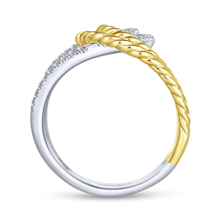 14K White-Yellow Gold Interlocking Loops Wide Band Diamond Ring - 0.35 ct - Shot 2