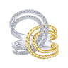 14K White-Yellow Gold Interlocking Loops Wide Band Diamond Ring - 0.35 ct