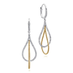 14K White-Yellow Gold Layered Open Teardrop Diamond Drop Earrings