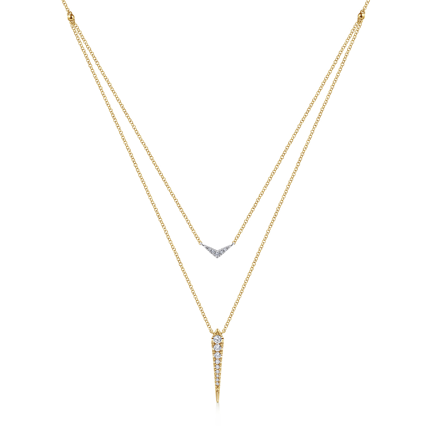 14K White Yellow Gold Layered Pave Diamond Bar and Spike Pendant Necklace - 0.23 ct - Shot 1