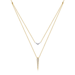 14K White Yellow Gold Layered Pave Diamond Bar and Spike Pendant Necklace