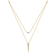 14K White Yellow Gold Layered Pave Diamond Bar and Spike Pendant Necklace