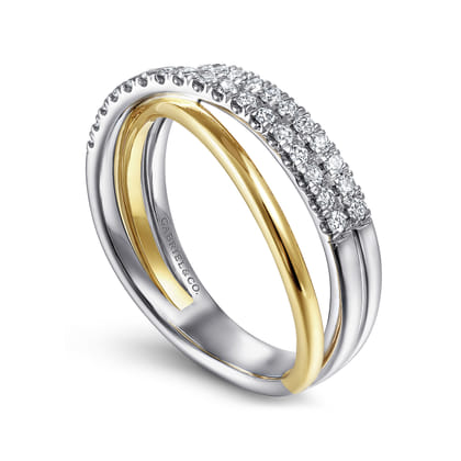 14K White-Yellow Gold Layered Three Strand Diamond Ring