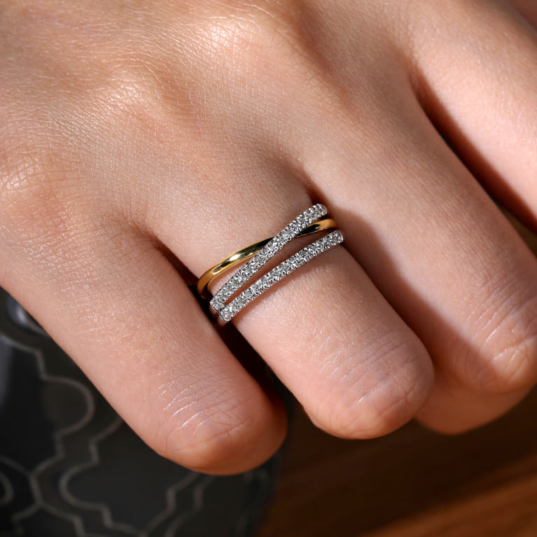 14K White-Yellow Gold Layered Three Strand Diamond Ring - 0.3 ct - Shot 5