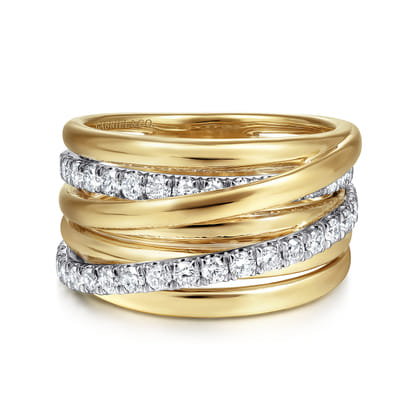 14K White-Yellow Gold Layered Wide Band Diamond Ring