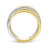 14K White-Yellow Gold Layered Wide Band Diamond Ring - 0.75 ct