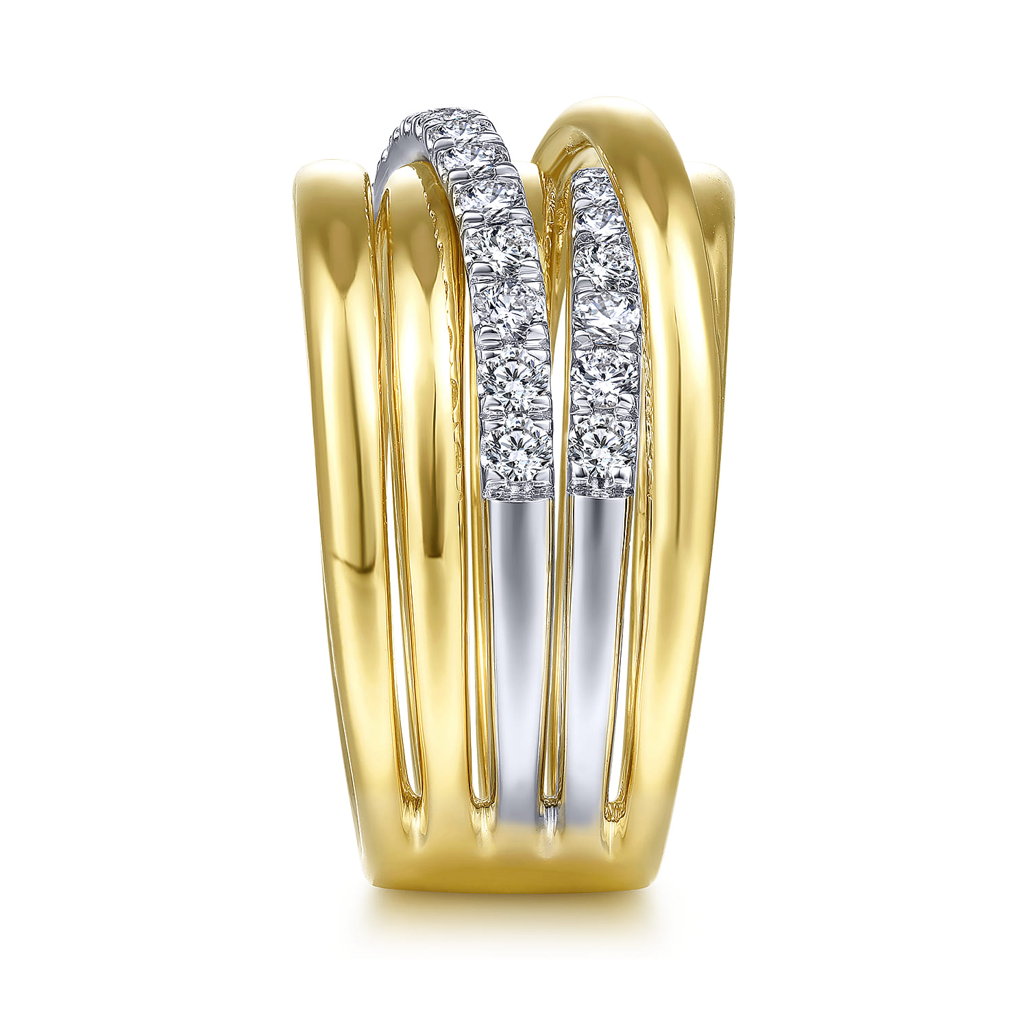 14K White-Yellow Gold Layered Wide Band Diamond Ring