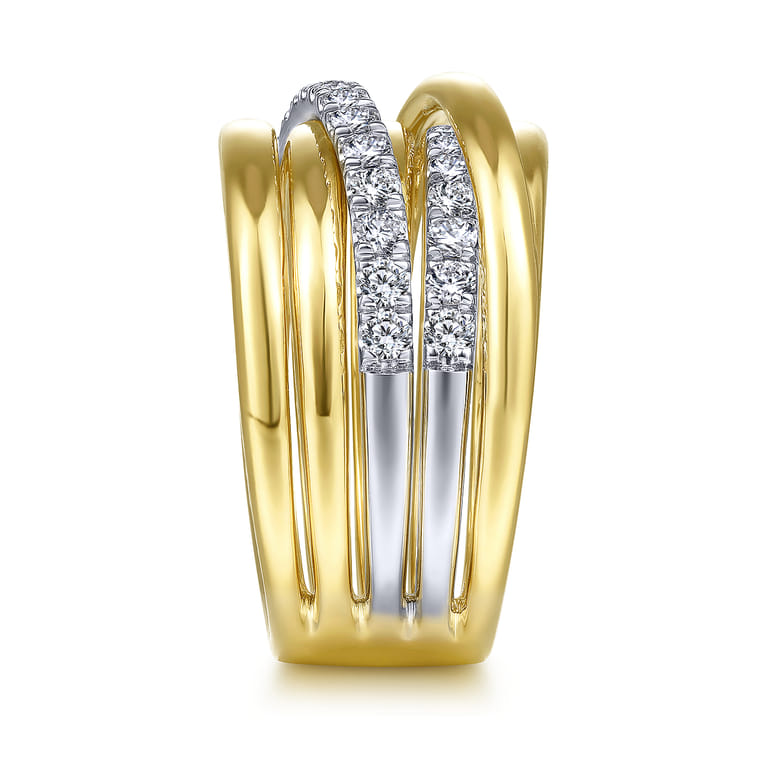 14K White-Yellow Gold Layered Wide Band Diamond Ring - 0.75 ct - Shot 4