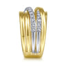 14K White-Yellow Gold Layered Wide Band Diamond Ring - 0.75 ct