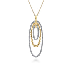 14K White-Yellow Gold Multi Oval Bujukan Diamond Pendant Necklace
