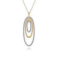 14K White-Yellow Gold Multi Oval Bujukan Diamond Pendant Necklace