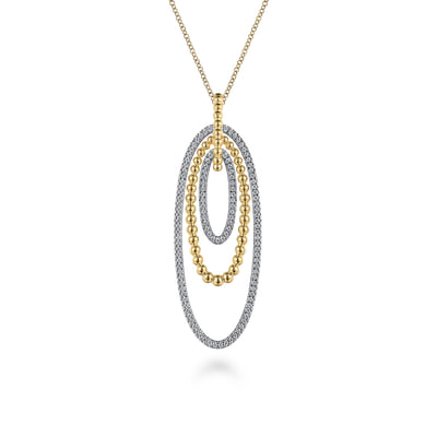 14K White-Yellow Gold Multi Oval Bujukan Diamond Pendant Necklace