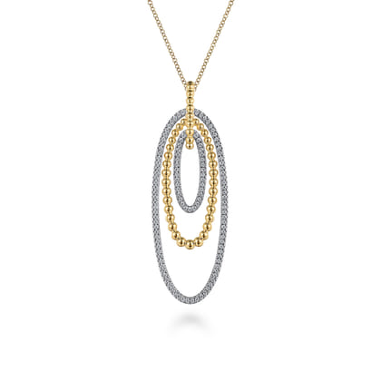 14K White-Yellow Gold Multi Oval Bujukan Diamond Pendant Necklace