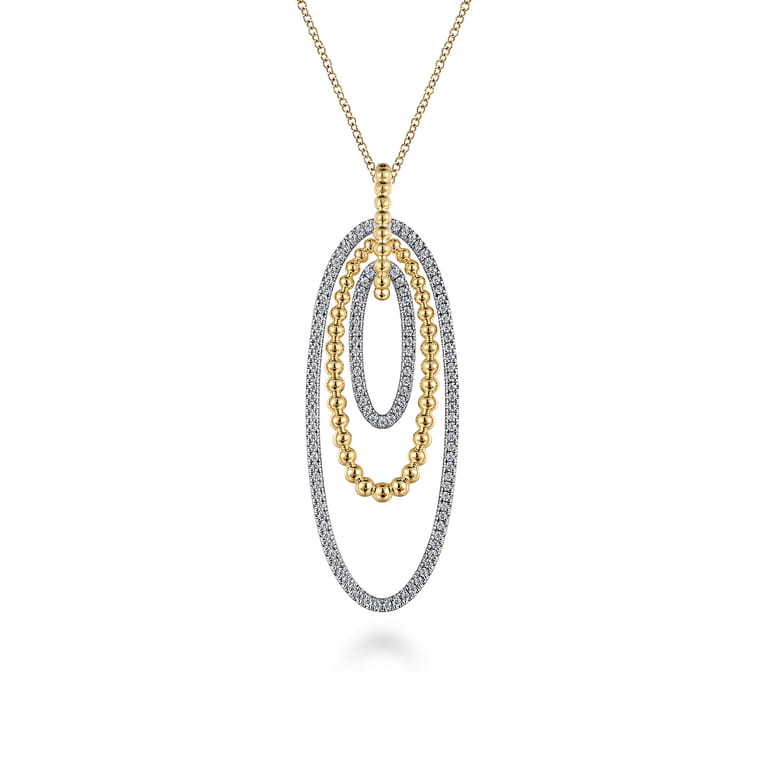 14K White-Yellow Gold Multi Oval Bujukan Diamond Pendant Necklace - 0.6 ct - Shot 1