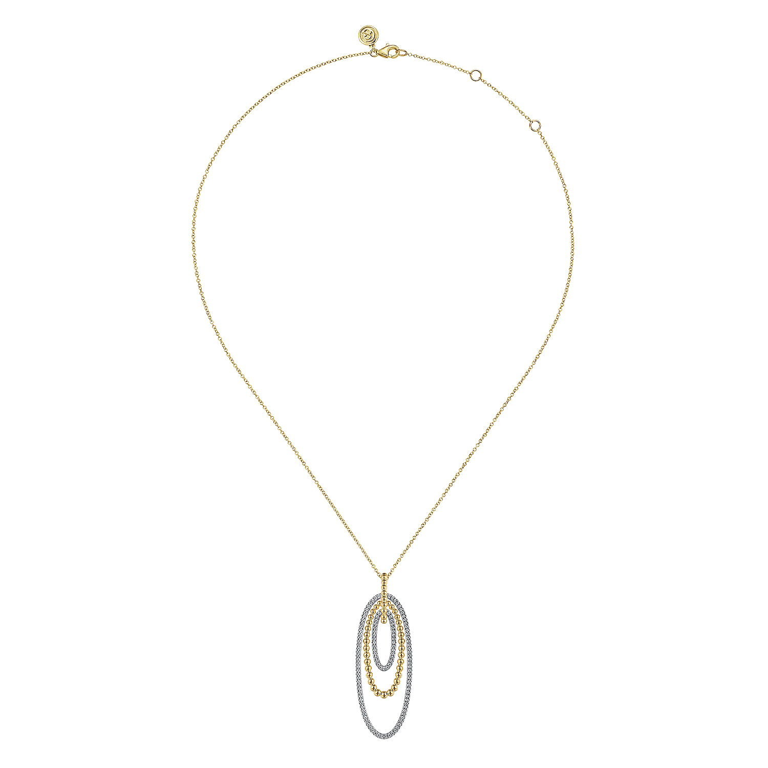 14K White-Yellow Gold Multi Oval Bujukan Diamond Pendant Necklace
