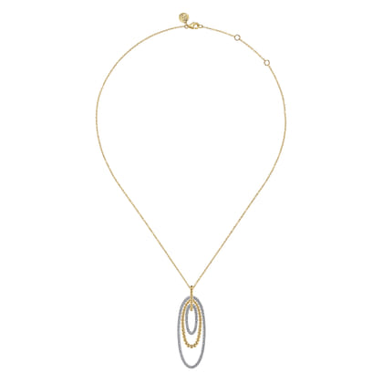 14K White-Yellow Gold Multi Oval Bujukan Diamond Pendant Necklace