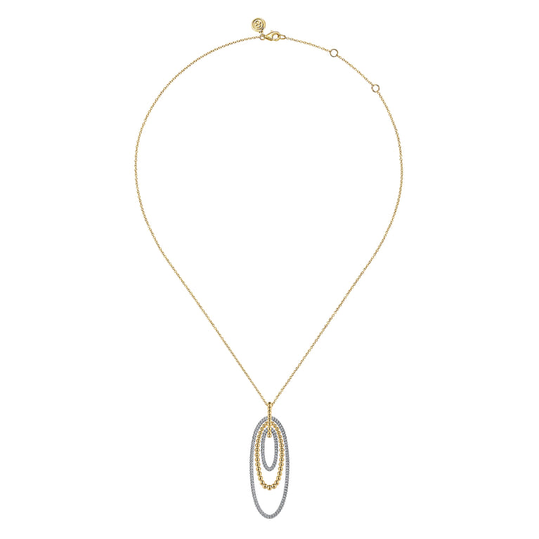 14K White-Yellow Gold Multi Oval Bujukan Diamond Pendant Necklace - 0.6 ct - Shot 2