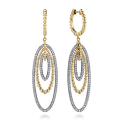 14K White&Yellow Gold Multi Oval Diamond Bujukan Huggie Drop Earrings