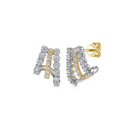 14K White Yellow Gold Multi Row Diamond J Hoop Earrings