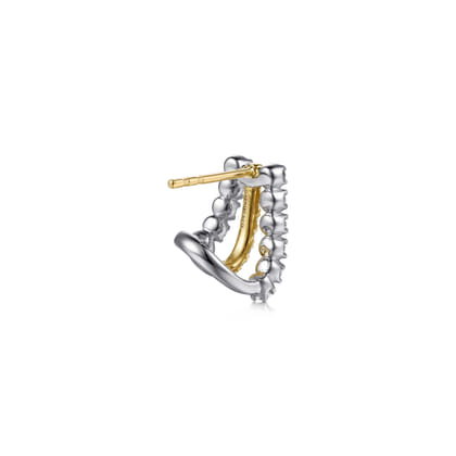 14K White Yellow Gold Multi Row Diamond J Hoop Earrings