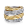 14K White-Yellow Gold Multi Row Diamond and Twisted Rope Ring - 0.5 ct