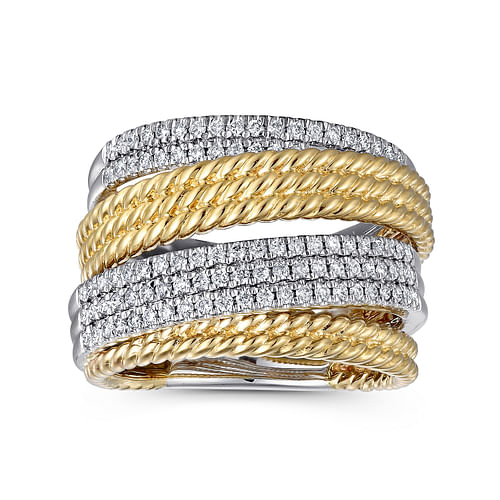 14K White-Yellow Gold Multi Row Diamond and Twisted Rope Ring - 0.5 ct - Shot 4