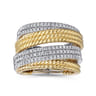 14K White-Yellow Gold Multi Row Diamond and Twisted Rope Ring - 0.5 ct