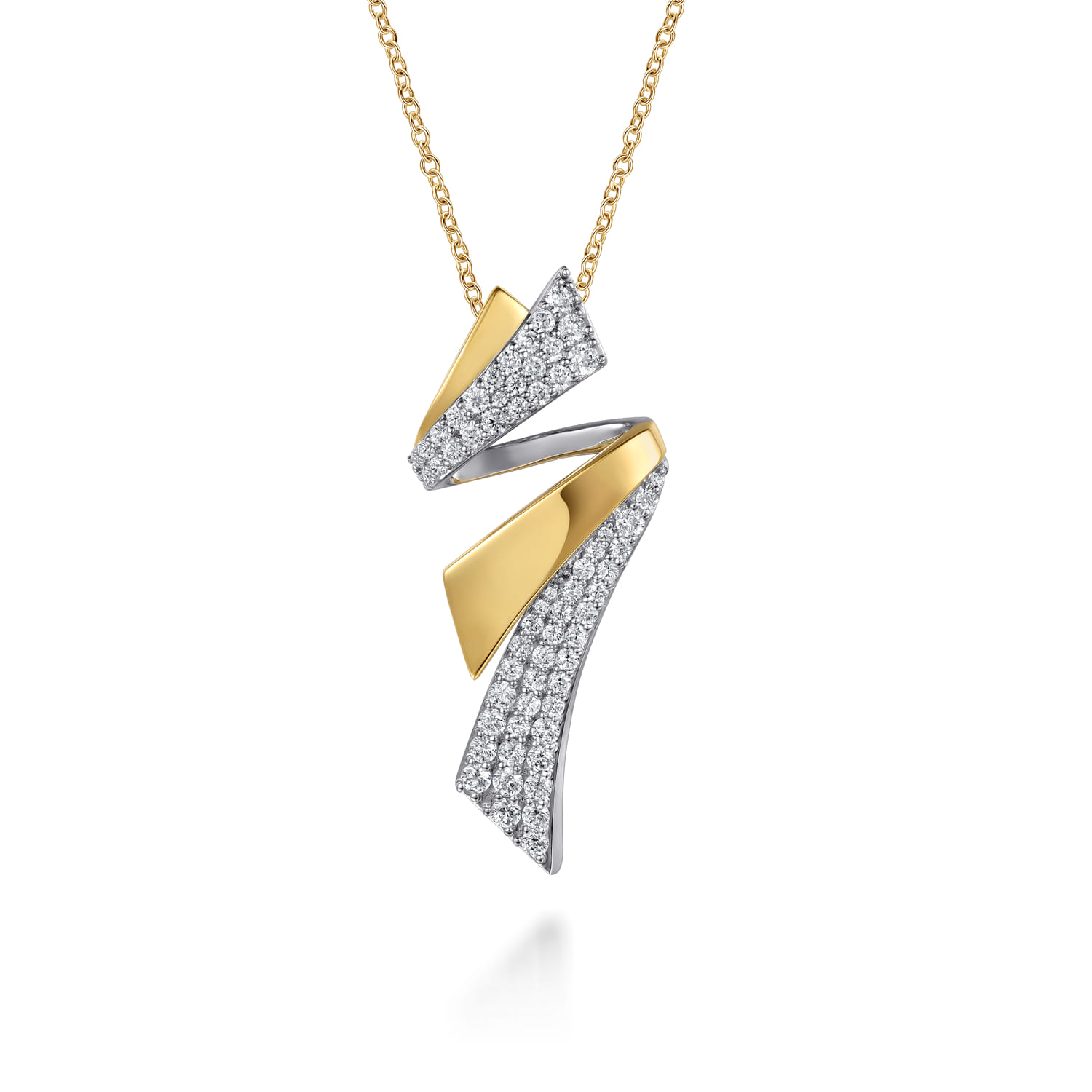 14K White  Yellow Gold Multi Row Graduating Diamond Bypass Pendant Necklace - 1.5 ct - Shot 1