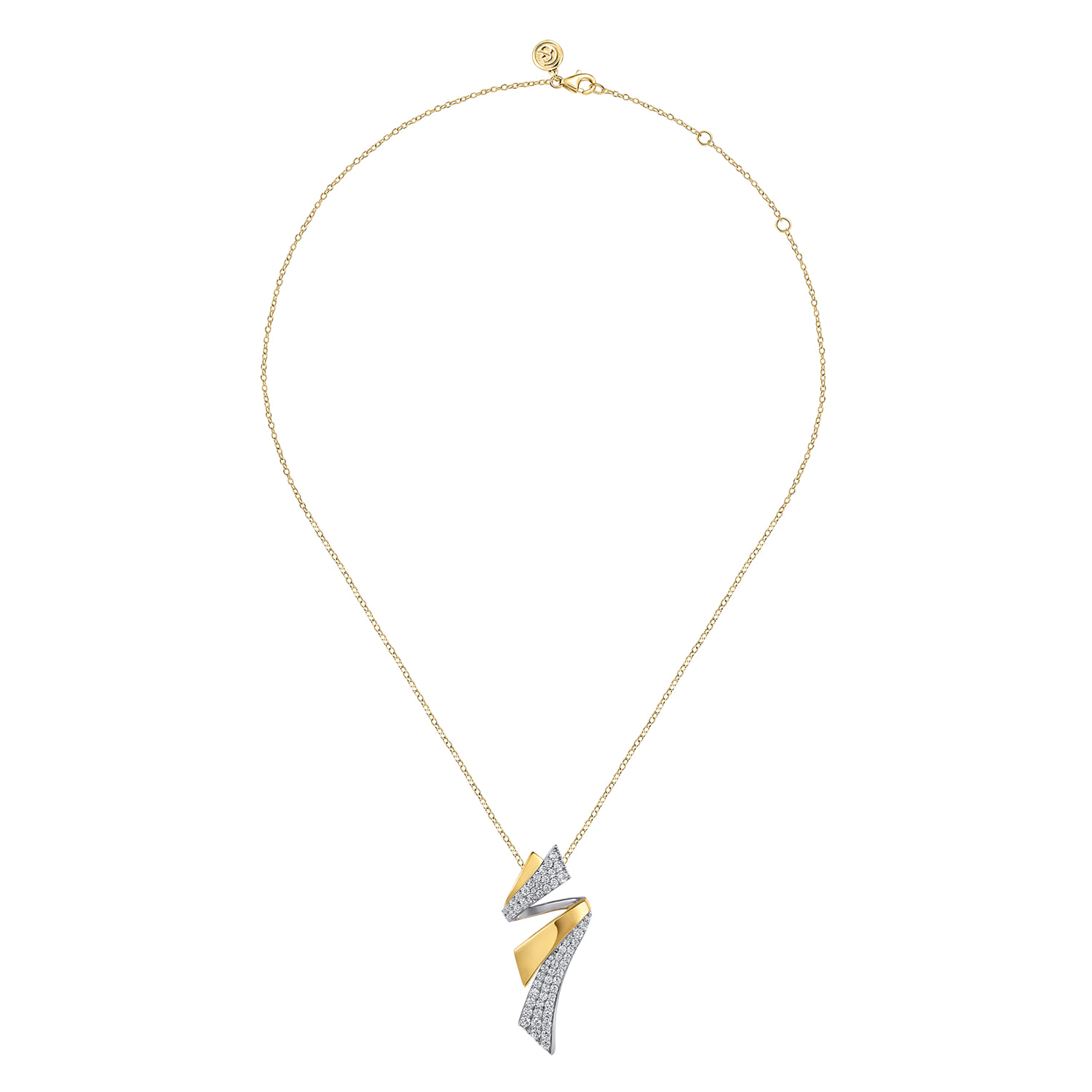 14K White  Yellow Gold Multi Row Graduating Diamond Bypass Pendant Necklace - 1.5 ct - Shot 2
