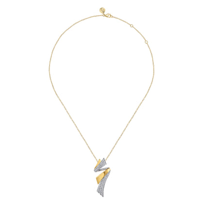 14K White  Yellow Gold Multi Row Graduating Diamond Bypass Pendant Necklace