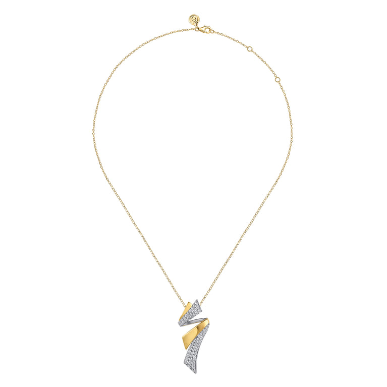 14K White  Yellow Gold Multi Row Graduating Diamond Bypass Pendant Necklace - 1.5 ct - Shot 2