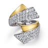 14K White  Yellow Gold Multi Row Graduating Diamond Bypass Ring - 2.05 ct