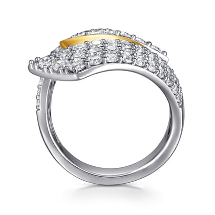 14K White  Yellow Gold Multi Row Graduating Diamond Bypass Ring