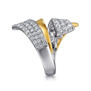14K White  Yellow Gold Multi Row Graduating Diamond Bypass Ring