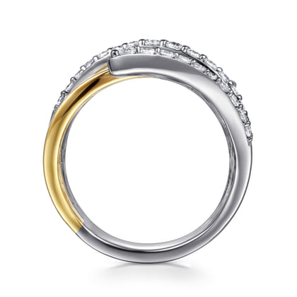 14K White  Yellow Gold Multi Row Graduating Diamond Bypass Ring