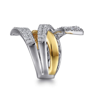 14K White  Yellow Gold Multi Row Graduating Diamond Bypass Ring